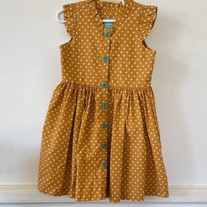 Girls' Polka Dot Button-Front Dress in Mustard